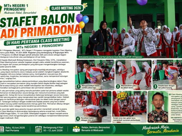 Estafet Balon Jadi Primadona di Hari Pertama Class Meeting MTs Negeri 1 Pringsewu
