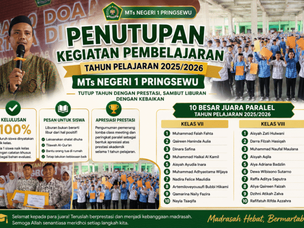 Berikut 10 Besar Juara Paralel MTs Negeri 1 Pringsewu Tahun Pelajaran 2025/2026
