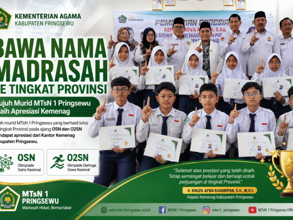 Bawa Nama Madrasah ke Tingkat Provinsi, Tujuh Murid MTsN 1 Pringsewu Raih Apresiasi Kemenag